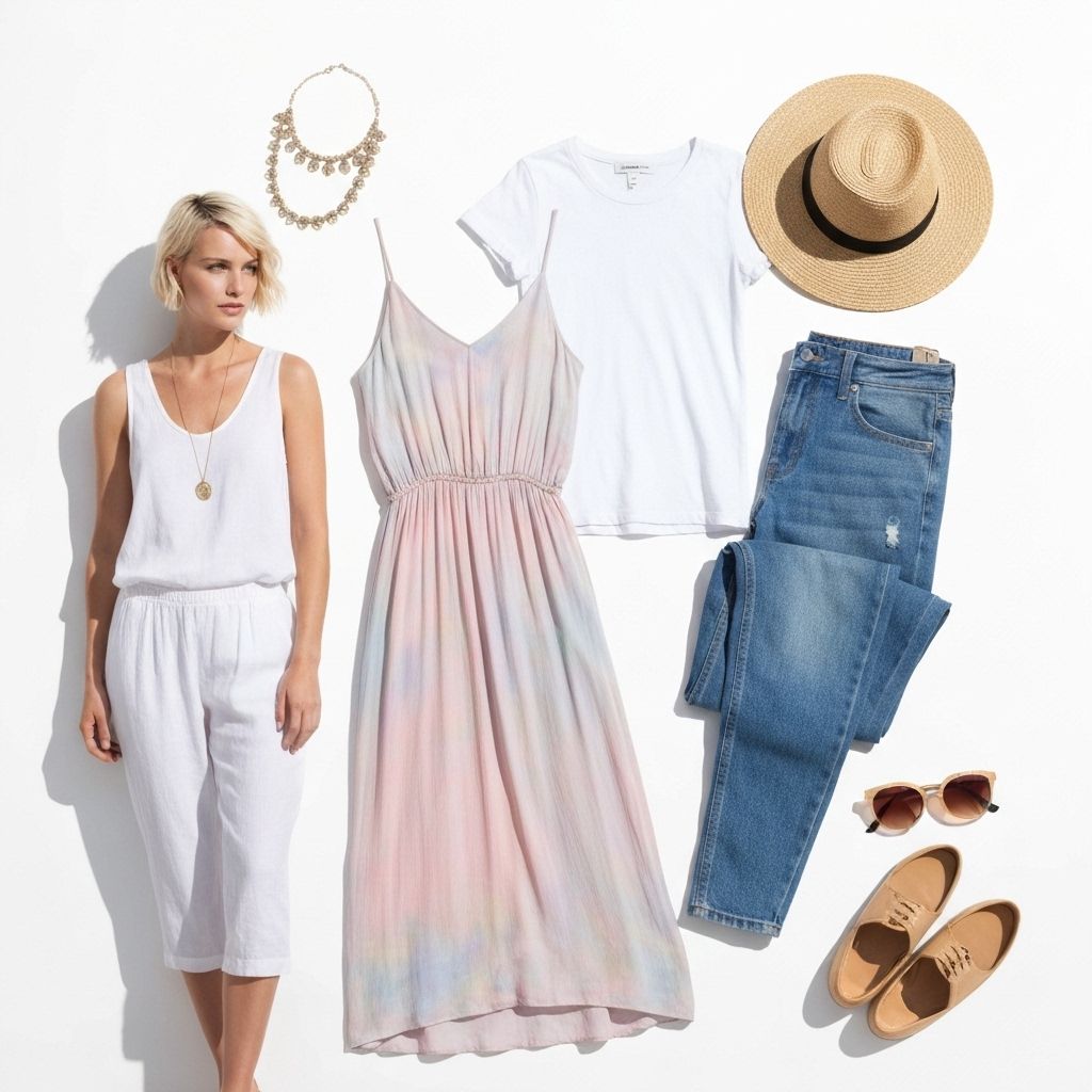 Fashion lifestyle - casual elegant clothing and accessories arranged beautifully